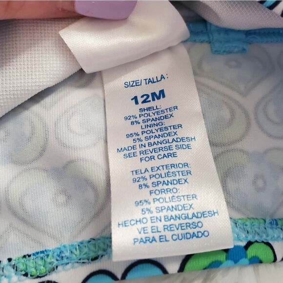 Two Piece Blue and Heart Print Bathing Suit Size 12M - Picture 4 of 8
